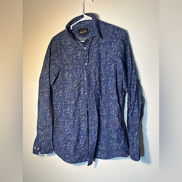 Cremiux premium denim classic button down formal shirt men size Large dark blue - Picture 1 of 6